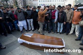 Funeral of Shehzad Luqman in Kotzia square in Athens. 19-1-13 The 26 year old Pakistani migrant was stabbed to death in a racially motivated murder on January 16th as he was cycling to work. His family and friends from the local Pakistani community met in
